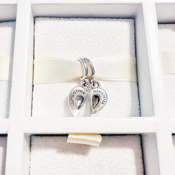 925 Sterling Silver Mom And Daughter Crystal Half Charms Fits Pandora Bracelets - Picture 10 of 10